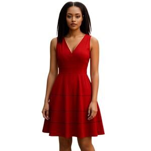 Sharagano Red Sleeveless V Neck A Line Dress Size 10